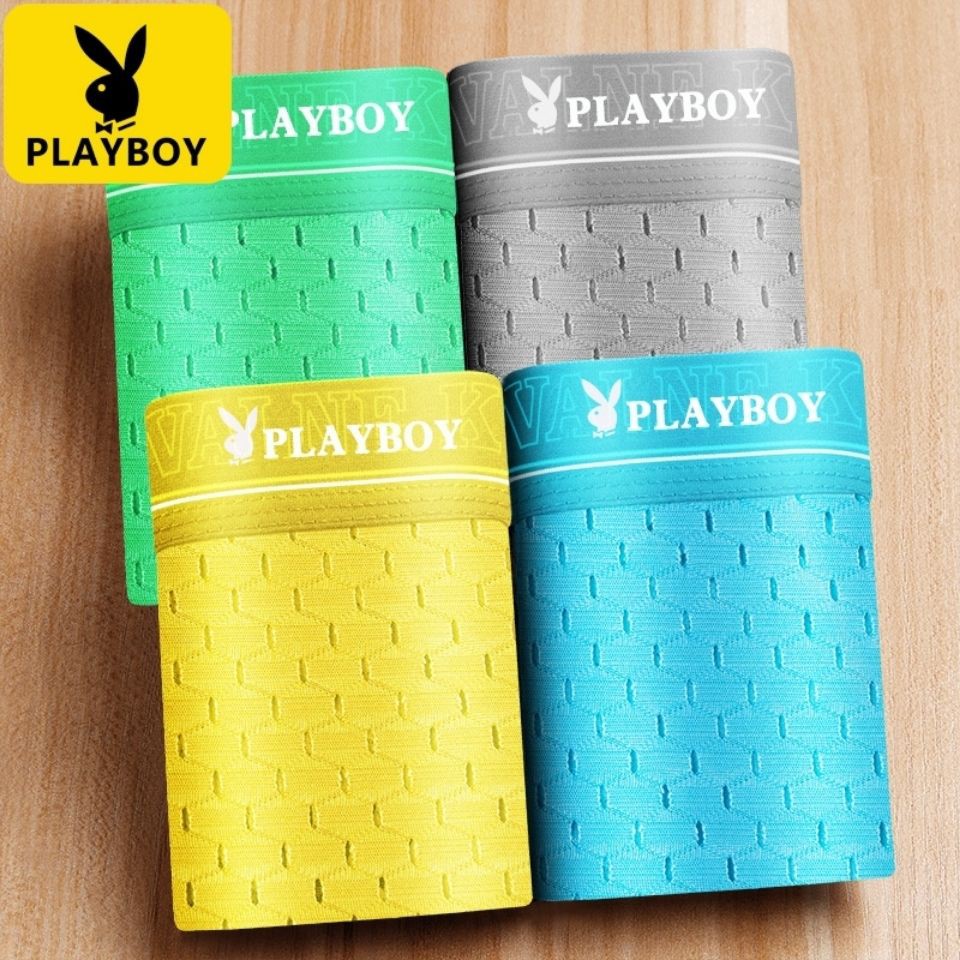 Quần lót nam đích thực Playboy 4 băng lụa đùi lưới thoáng khí mùa hè Hole Boys boxer