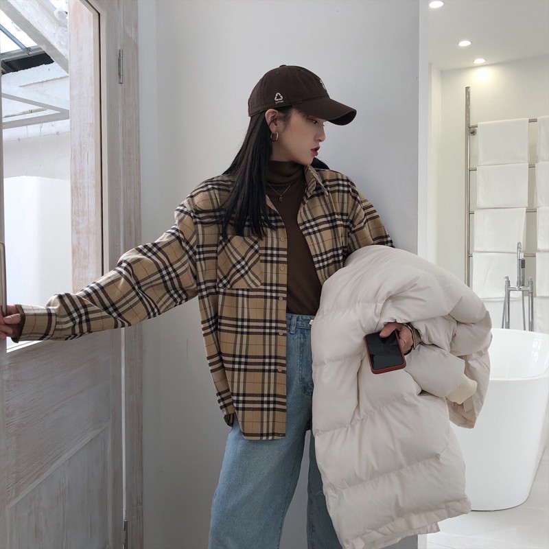 Áo Sơ Mi nữ Khoác Ngoài Tay Dài Dáng Rộng Kẻ Ca-Rô Trẻ Trung Phong Cách Retro Hàn Quốc | BigBuy360 - bigbuy360.vn