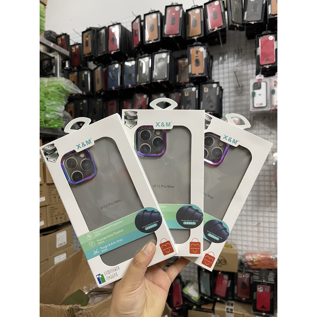 CHÍNH HÃNG  Ốp lưng X&amp;M nhám chống vân lưng cứng viền dẻo màu siêu đẹp VIỀN CAM 7 MÀU iPhone 11 12 13 PRO MAX