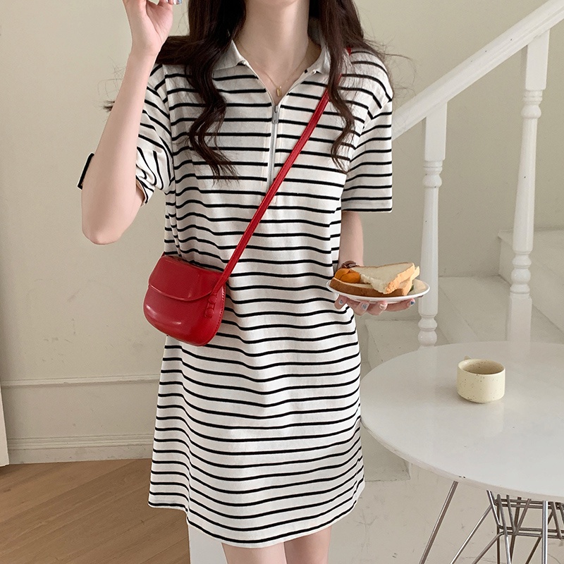 Áo polo Tay Ngắn Dáng Rộng Họa Tiết Kẻ Sọc Đơn Giản Thời Trang Mùa Hè Cho Nữ