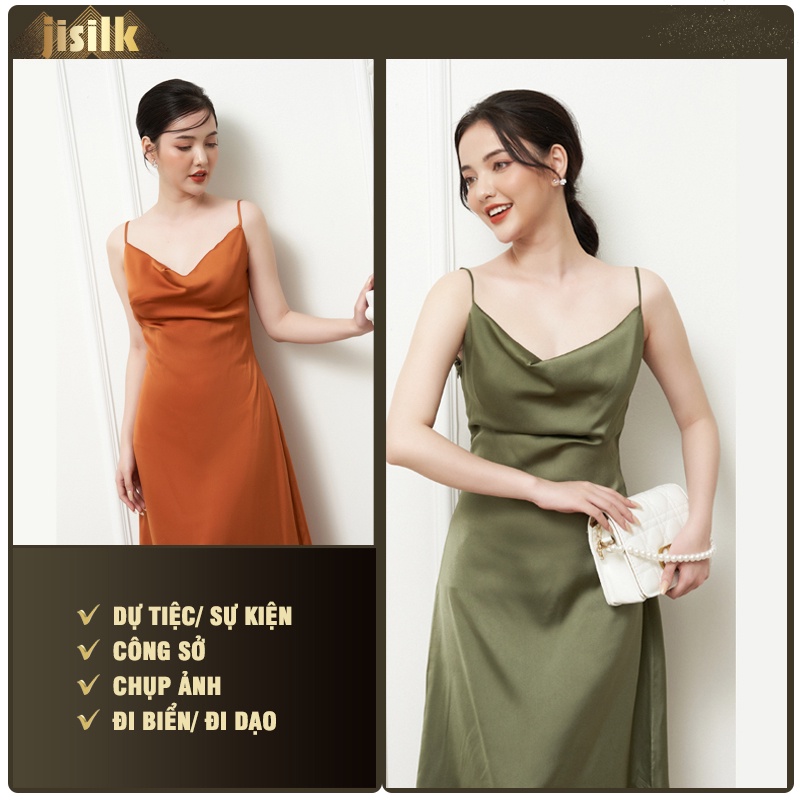 Đầm dự tiệc lụa sang trọng dạ hội lụa đi biển cổ đổ Partyqueen jisilk L.V2D-03 | BigBuy360 - bigbuy360.vn