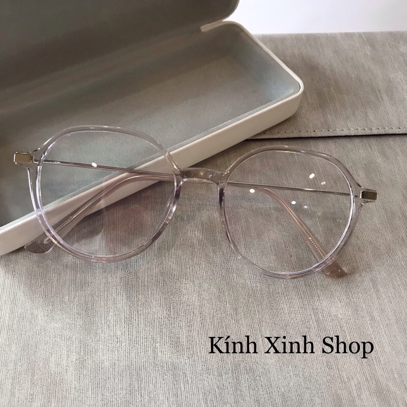 Kính Mắt Chống Ánh Sáng Xanh Dáng Tròn Gọng Kim Loại Tăm Hàn Quốc Cao Cấp