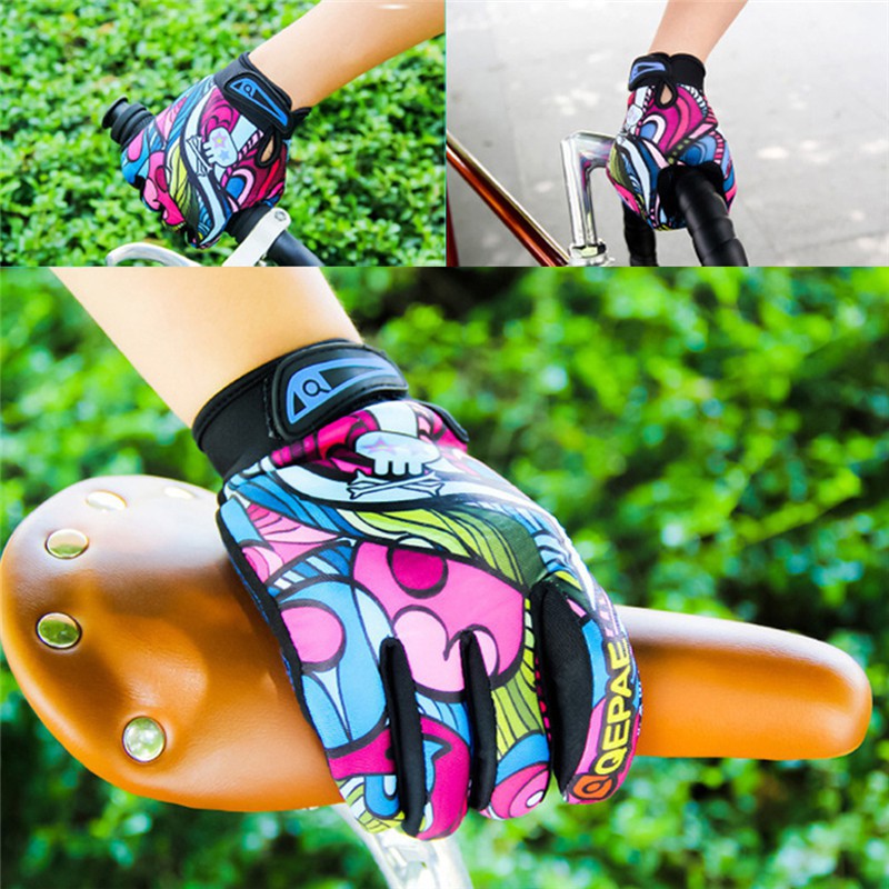 Găng tay xe đạp che phủ toàn bộ ngón thoáng khí chống sốc chống trượt có đệm lòng bàn tay thời trang ngoài trời unisex