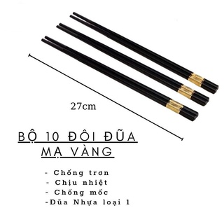 Bộ đôi đũa ăn cơm khảm vàng phong cách nhật (Hộp 10 Đôi)
