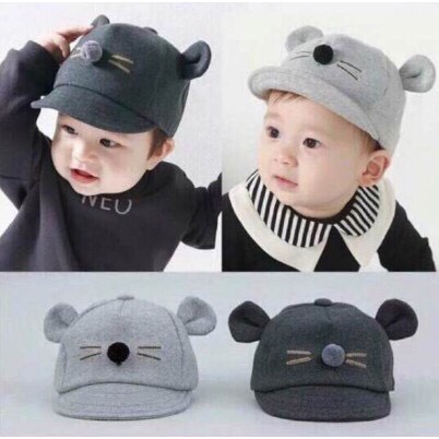 Mũ cho bé, nón trẻ em (6 tháng - 2 tuổi) hình CHUỘT cute vải Thun mềm êm (Ảnh thật)