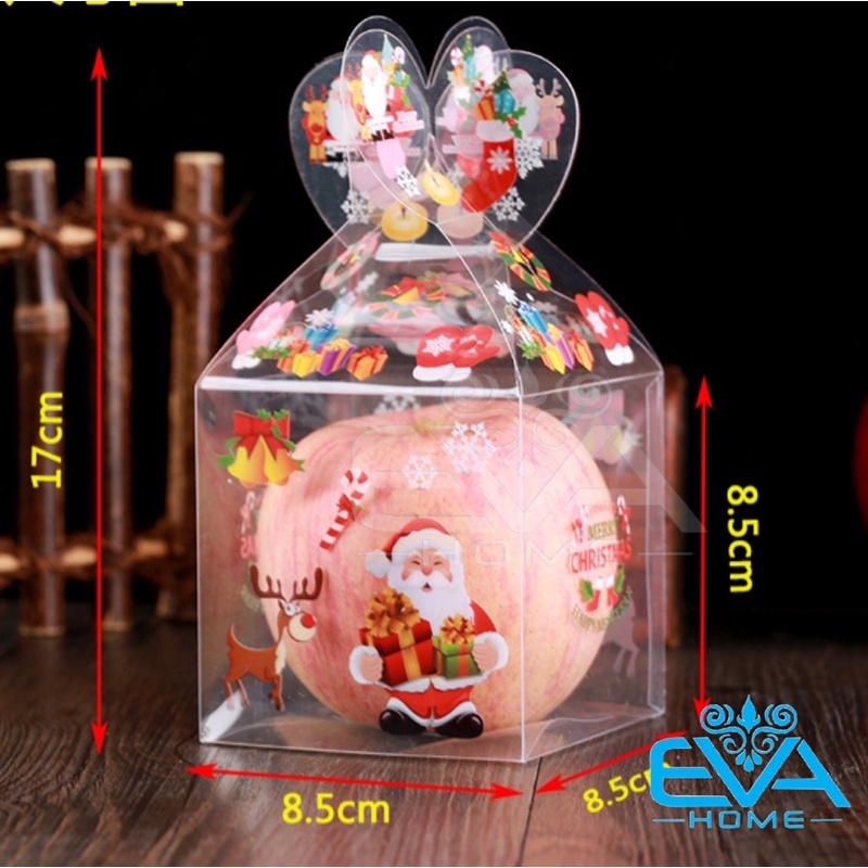 Set 10 Hộp Đựng Quà Noel Nhựa Mica  In Hoạ Tiết Giáng Sinh Kiểu Hộp Nắp Trái Tim 3D Nhiều Mẫu M3523