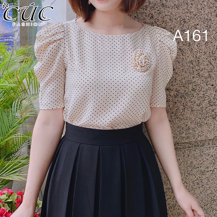 Áo sơ mi nữ cao cấp công sở Cúc Fashion A161 áo chấm bi hoa cuộn