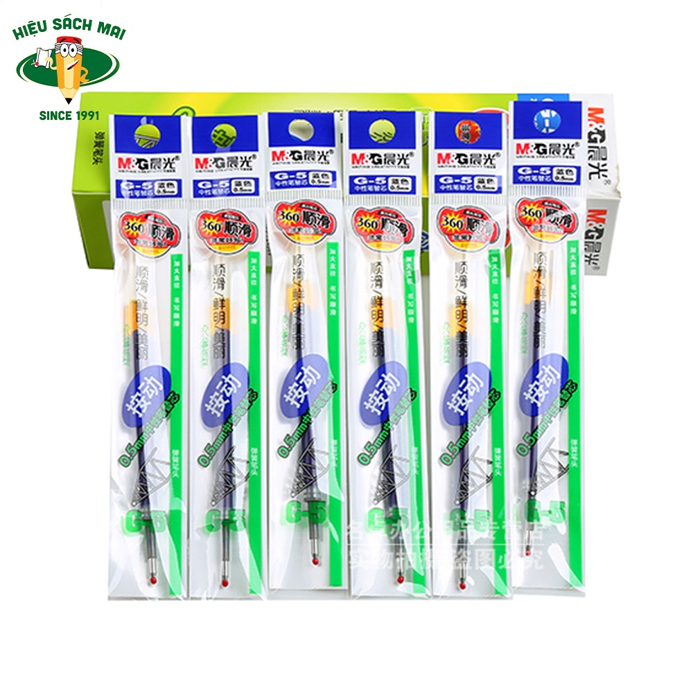 Hộp 20 ruột bút mực gel M&G G5 ngòi 0.5mm màu xanh,đen,đỏ