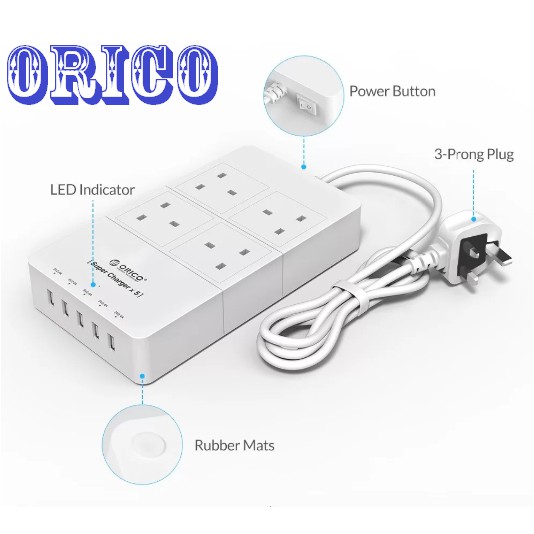 ORICO HPC-4A5U-V1 gồm 4 lỗ cắm điện AC và 5 cổng USB 5V/2.4A tiện lợi cho gia đình và văn phòng - Hàng chính hãng