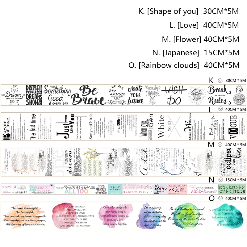 5m Băng Dính Washi Tape In Chữ Tiếng Anh Dùng Trang Trí Scrapbook