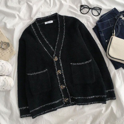 Hàng Sẵn_Áo khoác len lụa viền bạc áo len cardigan