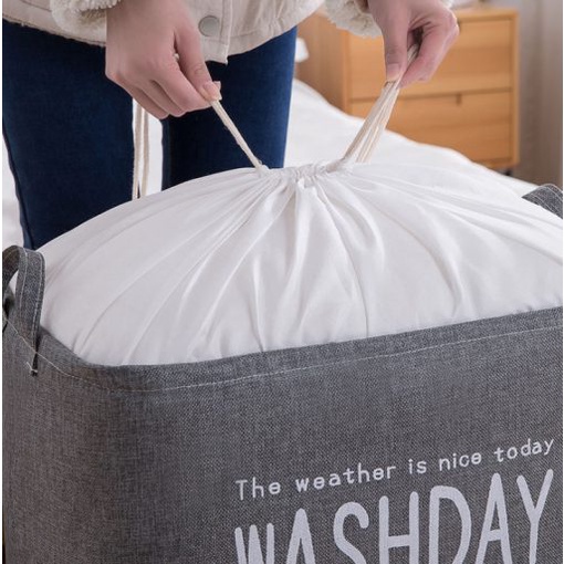 Túi Đựng Chăn Màn Quần Áo Bằng Vải WASHDAY 75L -Giỏ Vải Cỡ Lớn Có Khung Thép Và Quai Xách,Có Thể Gấp Gọn 88307 SIÊUTHI88