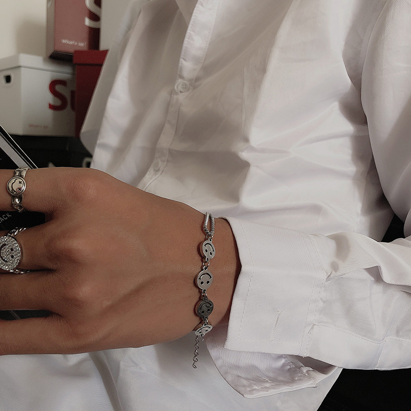 Vòng Tay Hai Lớp Thép Titan Mặt Cười Thời Trang Nhật Hàn 19336