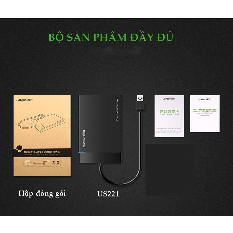 Hộp đựng ổ cứng 2.5 inch SSD, HDD hỗ trợ 6TB, chuẩn SATA UGREEN US221 vỏ nhựa ABS - Hàng chính hãng | BigBuy360 - bigbuy360.vn
