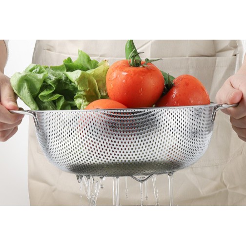 Rổ Inox rửa rau, củ, trái cây (loại có tai/không tai) 28.5cm