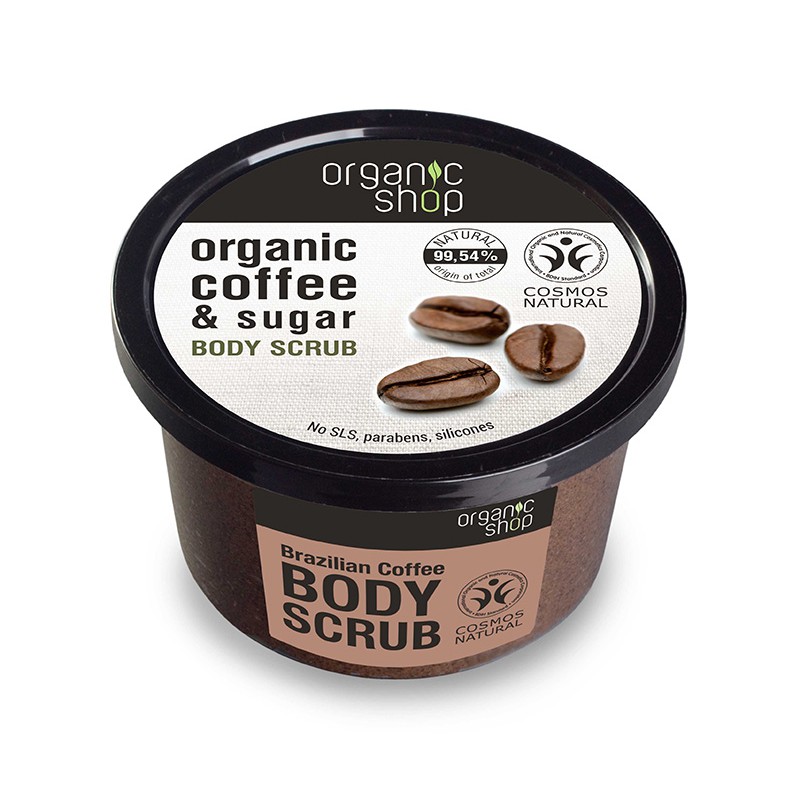 Scrub Organic Coffee &amp; Sugar Body ORGANIC SHOP Tẩy Tế Bào Chết Giảm Mụn Lưng, Mụn Toàn Thân 250mL