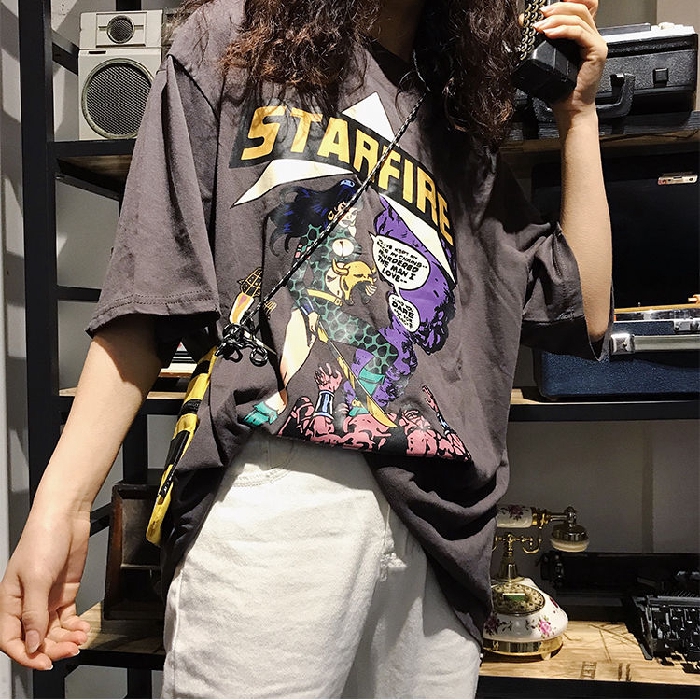 Áo thun ulzzang tay ngắn họa tiết hoạt hình phong cách Hàn Quốc | BigBuy360 - bigbuy360.vn