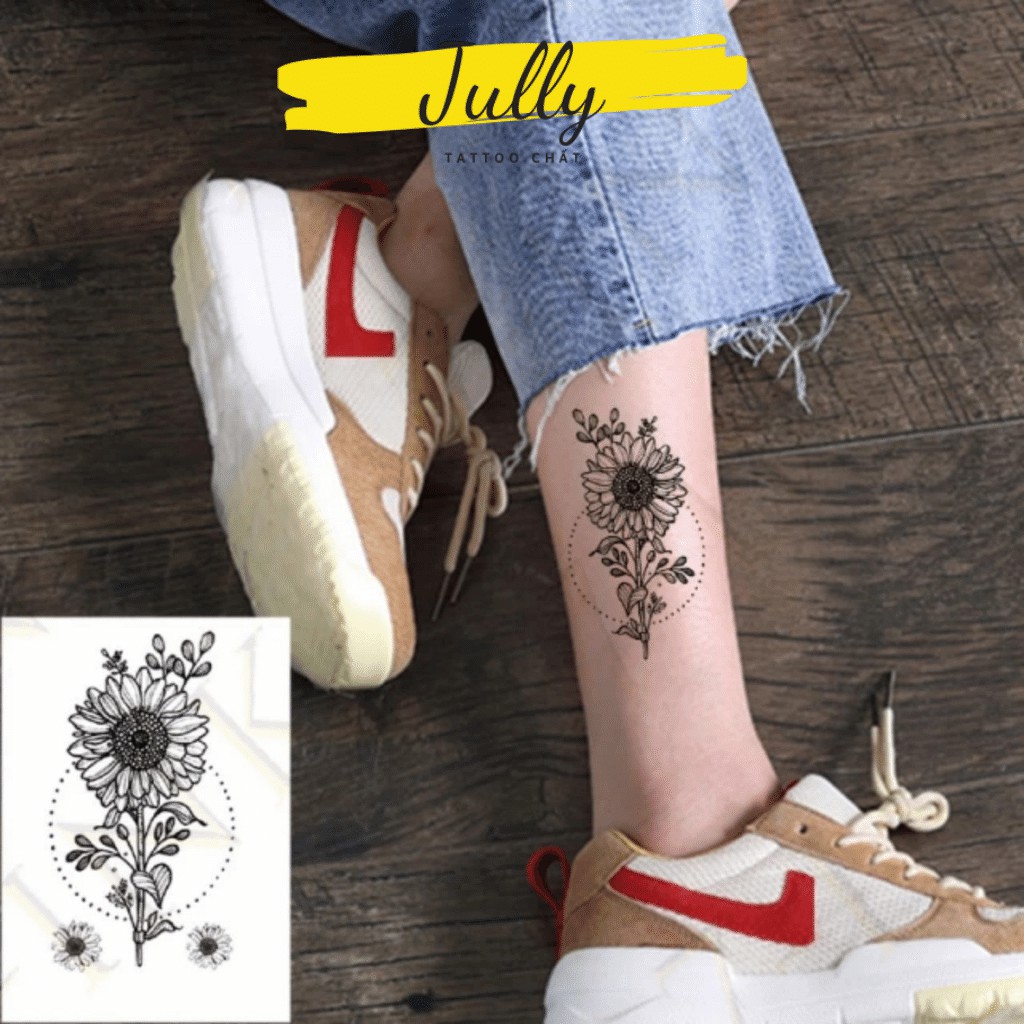 Hình xăm dán hoa hướng dương mini JULLY Tattoo chất, xăm tạm thời 15 ngày chống nước tặng kèm 1 miếng tẩy xăm đơn từ 20k