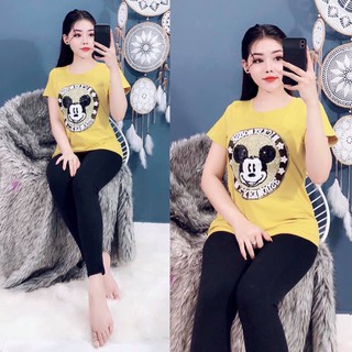[Mẫu Siêu Đẹp] Đồ Bộ Thun Nữ Quần Dài Trơn Áo In Hình Chú Chuột Đủ Màu Giá Sập Sàn - DB501