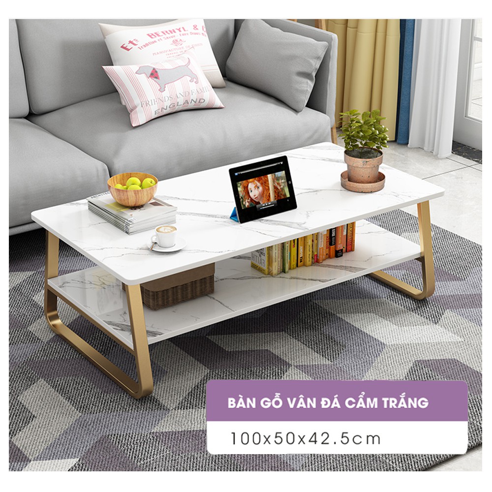 Bàn trà chữ nhật ngồi bệt hoặc ngồi cao với ghế Sofa - Bàn trà sofa hoạ tiết vân đá cẩm thạch (kích thước 100x60x42cm)