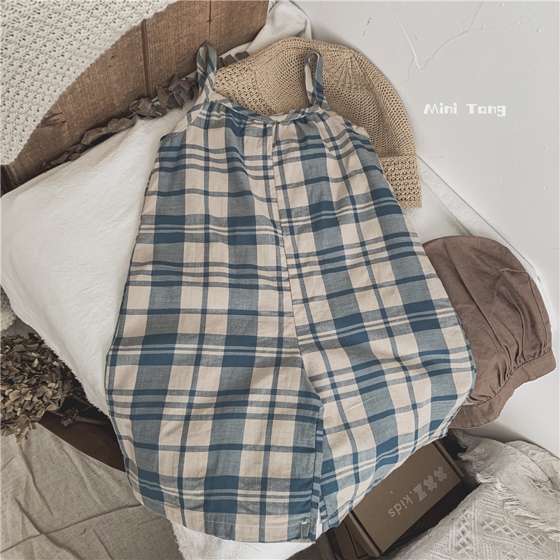 Bộ Áo Liền Quần Cotton Họa Tiết Kẻ Sọc Thời Trang Mùa Hè Xinh Xắn Cho Bé Gái