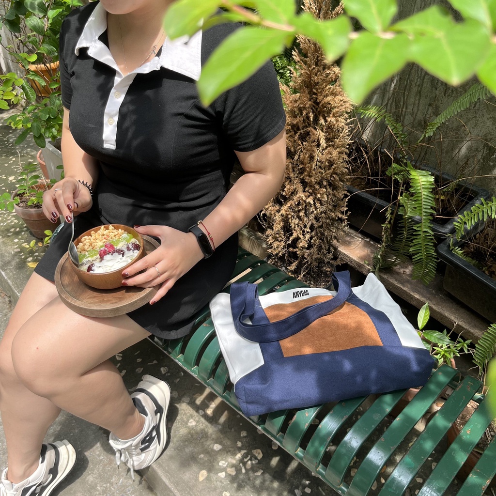 Túi tote vải canvas phối màu dáng ngang thời trang ANYBAG