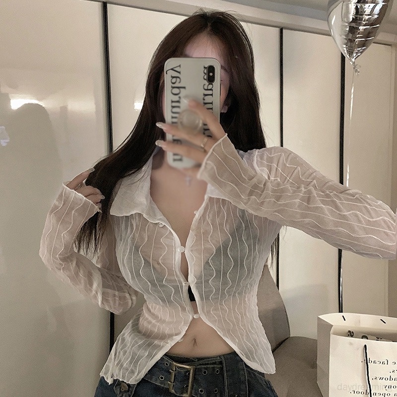 Áo Sơ Mi Tay Dài Xuyên Thấu Phong Cách Hàn Quốc Dành Cho Nữ