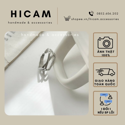 Nhẫn đan chéo basic, cá tính bằng hợp kim cao cấp HICAM