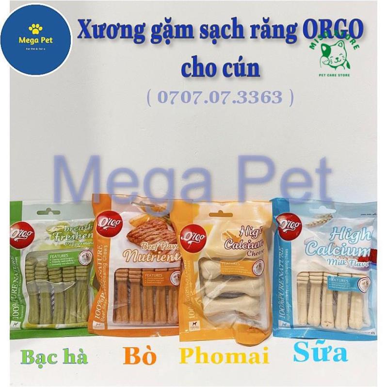 ( CHÍNH HÃNG ) Xương thanh gặm sạch răng thơm miệng Orgo vị phomai, bò, sữa, bạc hà 90g