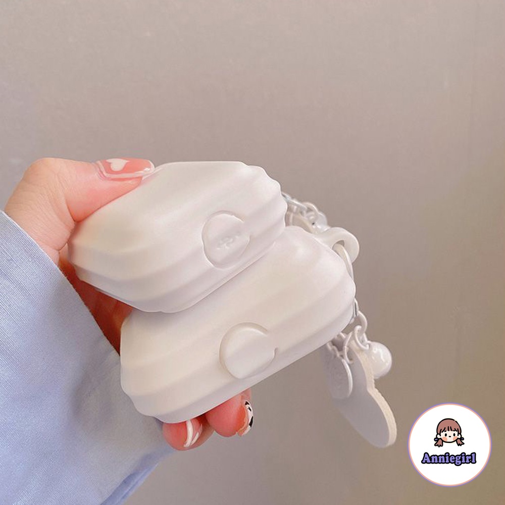 Vỏ bảo vệ hộp sạc tai nghe không dây thích hợp cho Airpods 1/2/3/pro phối phụ kiện hình trái tim màu trắng thời trang