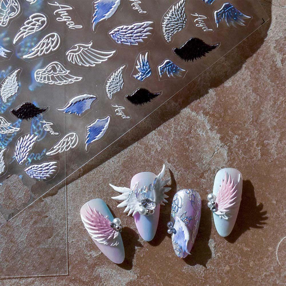 Miếng Dán Trang Trí Móng Tay 5D Tự Dính Lâu Trôi Hình Đôi Cánh Phong Cách Retro