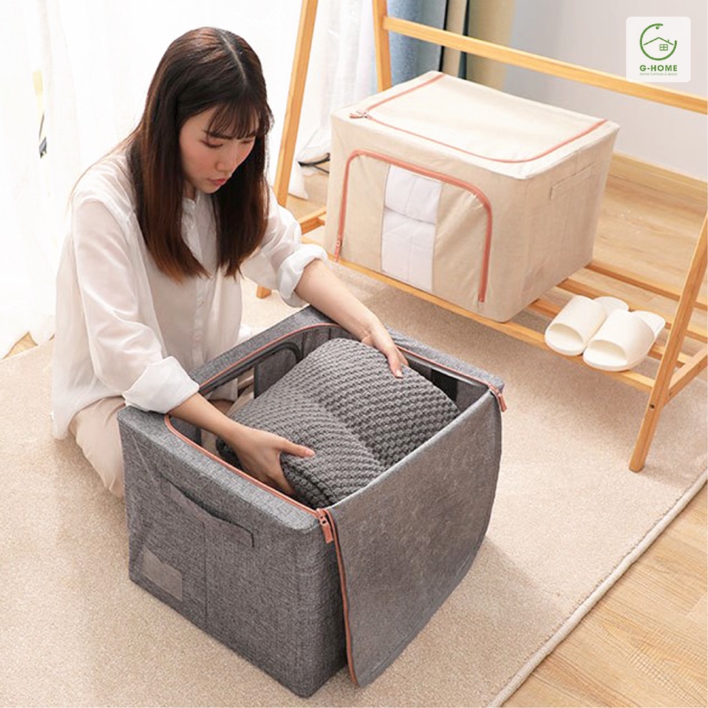 Hộp vải đựng quần áo, chăn màn HOME99 chất vải canvas chứa đồ đa năng khung thép TV09