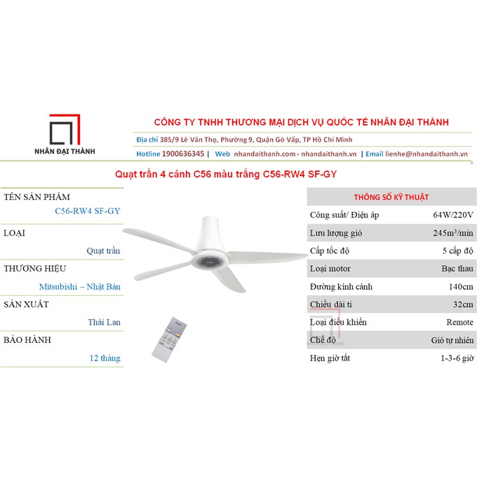 Quạt trần Mitsubishi C56-RW4