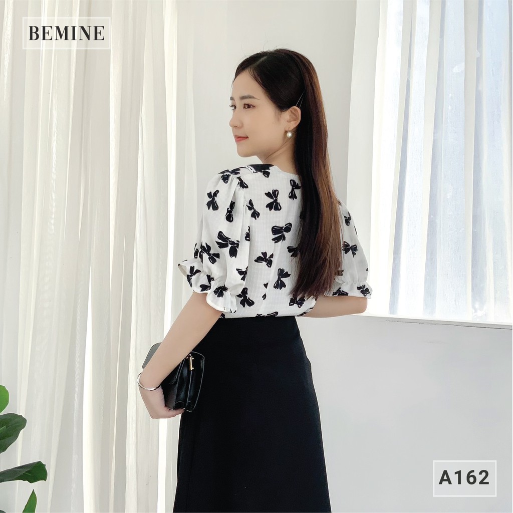 Áo sơ mi công sở nữ kiểu ngắn tay phối cổ viền ren BEMINE A162TRANG