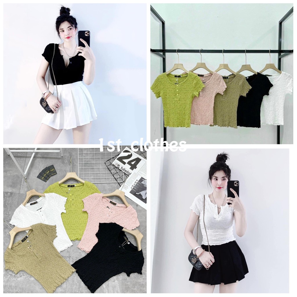 Áo Len Xốp Body Mongtoghi Cổ Tròn Cúc Ngực Siêu Hot