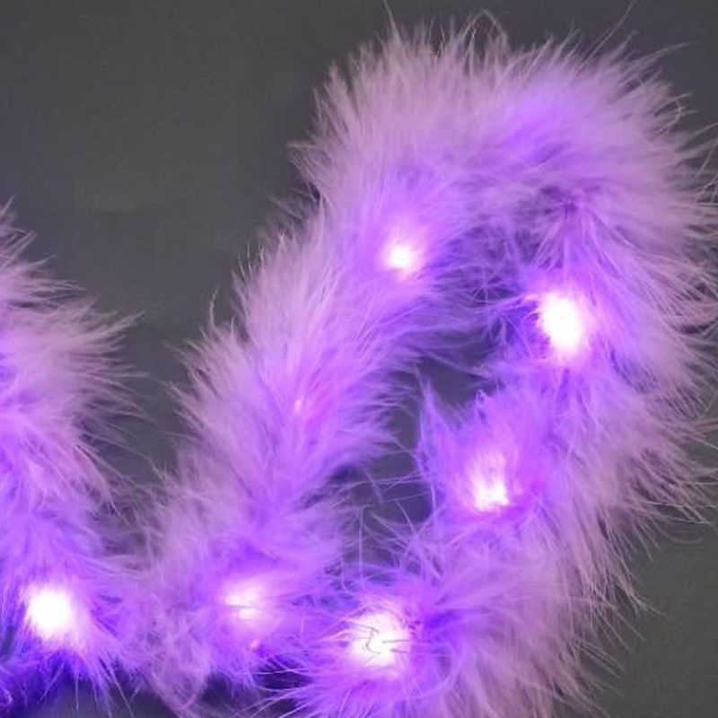Băng Đô Cài Tóc Đính Lông Vũ Và Tai Thỏ 14 Đèn LED Phát Sáng Cho Nữ