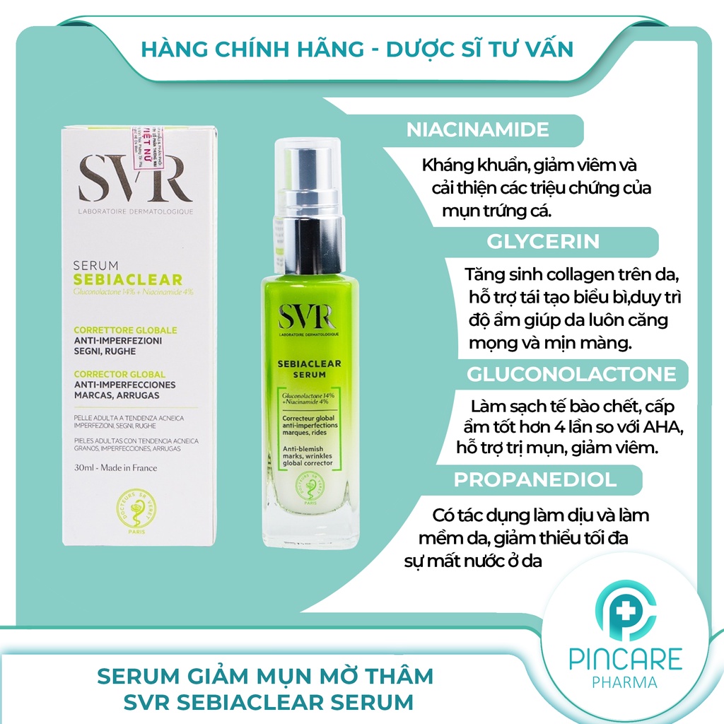 Serum giảm mụn mờ thâm SVR Sebiaclear Serum 30ml - Hàng chính hãng - Nhà thuốc PinCare