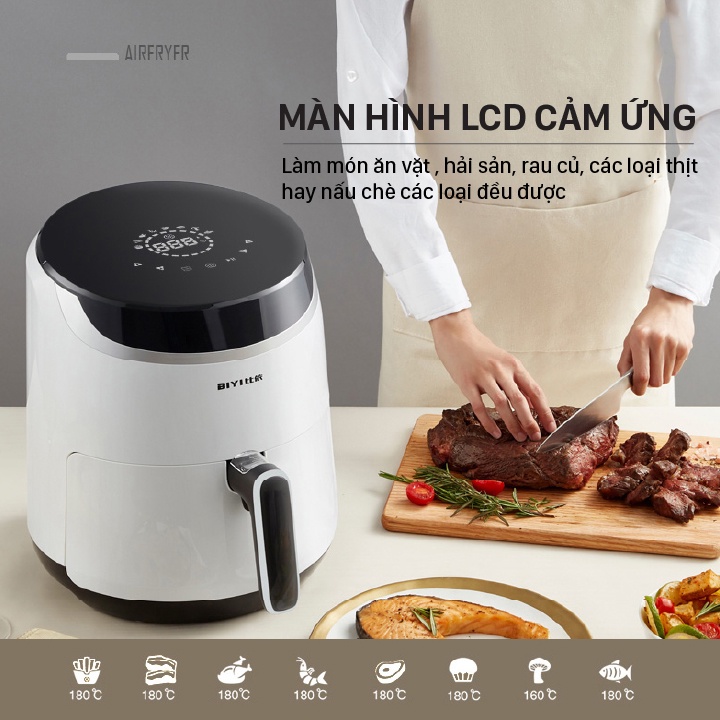 Nồi chiên không dầu AirFryer BIYI AF-69A 4L 1500W - Phủ chống dính an toàn, thép không gỉ - Bảo hành 12 tháng