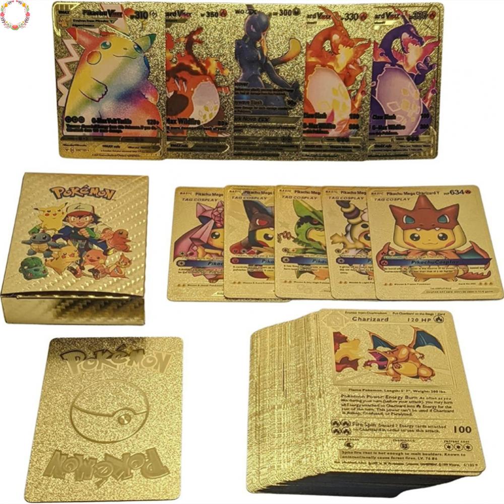 Hộp 55 Thẻ Bài Pokemon Bằng Lá Kim Loại Màu Vàng