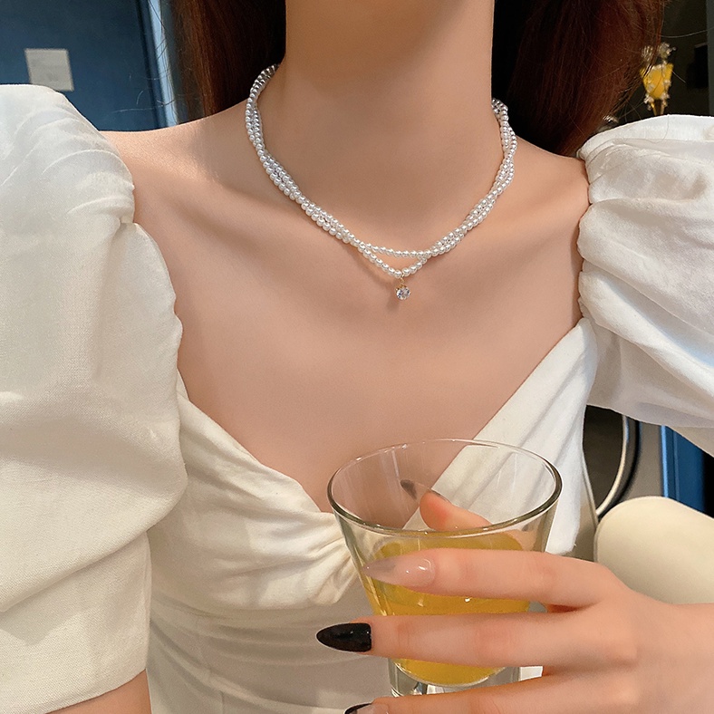 Dây Chuyền Hai Lớp Đính Ngọc Trai Thời Trang Dành Cho Nữ