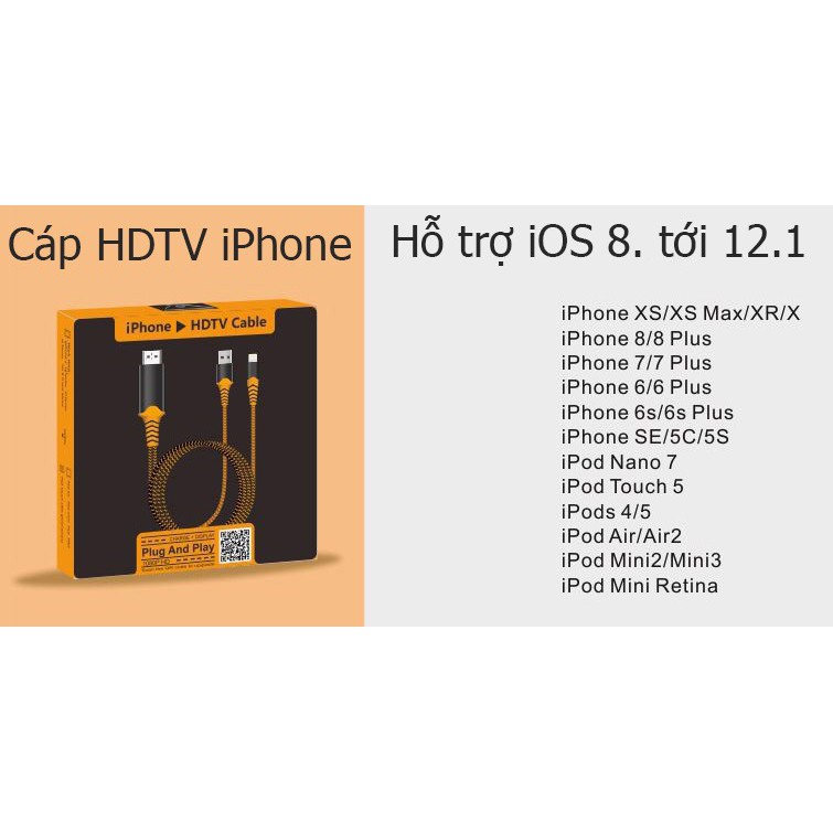 Cáp Lightning ra HDMI - iPhone to HDMI cho tivi Full HD - hỗ trợ iOS 12 dây dù P8+