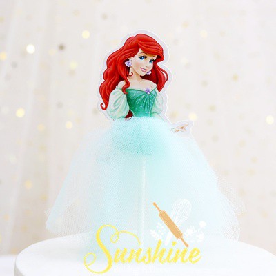 Elsa công chúa nàng tiên cá giấy váy lưới cắm bánh trang trí bánh kem sinh nhật