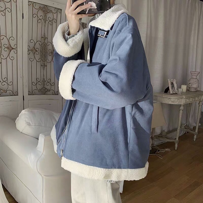 Áo khoác phao lót lông cừu nam Ulzzang dáng rộng oversize style Hàn Quốc nhiều màu siêu ấm siêu chất ❤️
