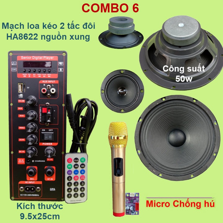 [Mã 155ELSALE giảm 7% đơn 300K] Mạch loa kéo 2 tấc đôi HA8622 nguồn xung