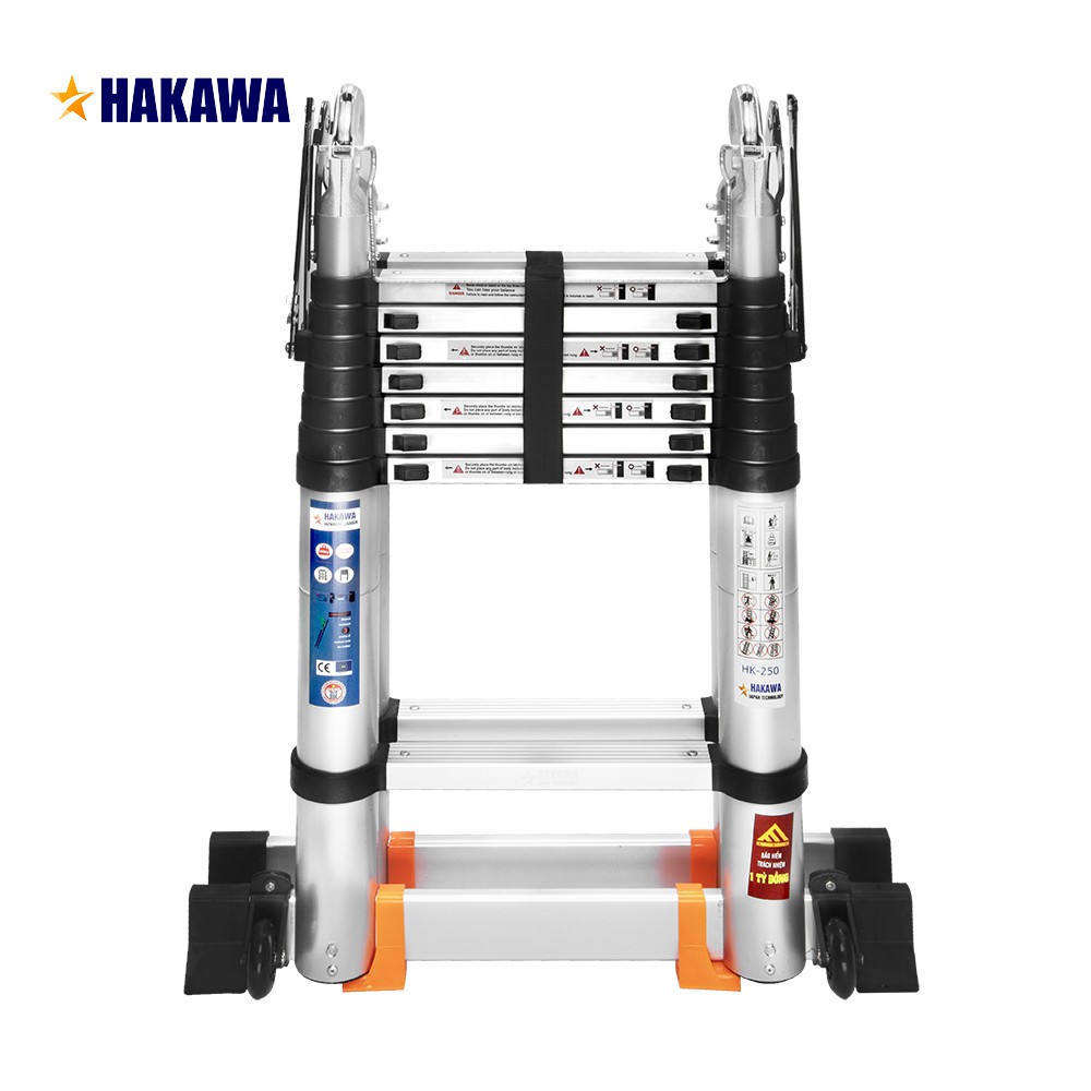 Thang nhôm rút đôi cao cấp HAKAWA - HK-250 - Sản phẩm chính hãng - Bảo hành 2 năm chính hãng