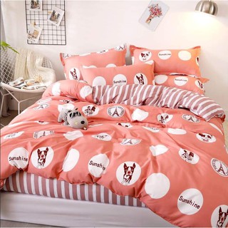 Set chăn ga cotton poly 4 món chó hồng