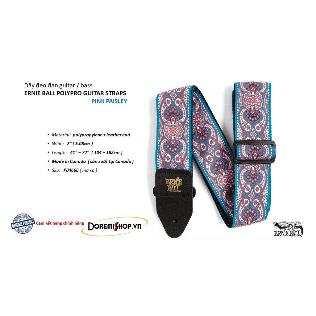 Dây đeo đàn guitar chính hãng Ernie Ball Polypropylene- sản xuất tại Canada