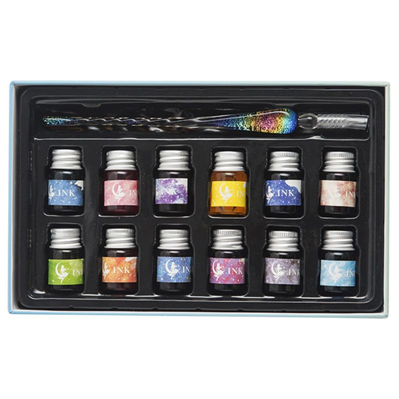 zuo✨Crystal Starry Sky Glass Ink Pen Glass Dip Pen For Writing Fountain Pen Set Gift