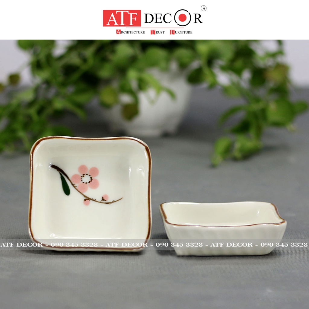 Bát đĩa đựng gia vị, bát gia vị sứ, bát mắm Bát Tràng cao cấp vẽ đào hồng - ATF Decor