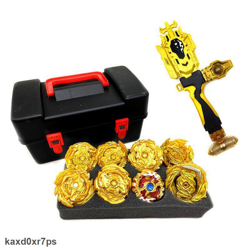 TỰ NHIÊN Set 8 đồ chơi con quay Beyblade Burst kèm tay phóng được mạ vàng có hộp đựng bộ đồ chơi cho trẻ em